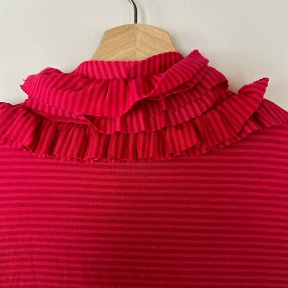 Soft Surroundings Ruffle V Neck Striped T Shirt Top S Small - Picture 4 of 7